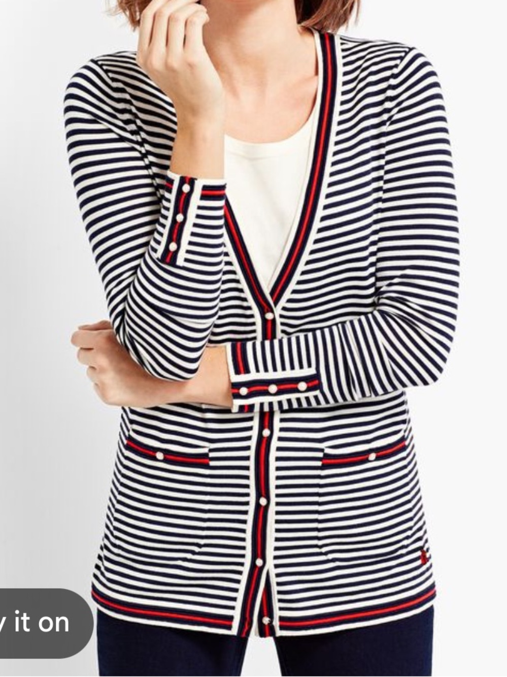 Talbots x Oprah magazine striped ladybug button up cardigan size L